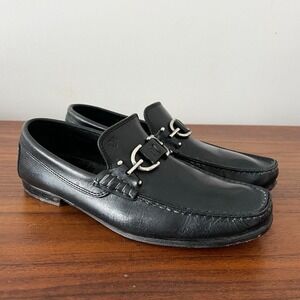 Donald Pliner Leather Horsebit‎ Loafers Black Slip On Dress Shoes Men's 8.5